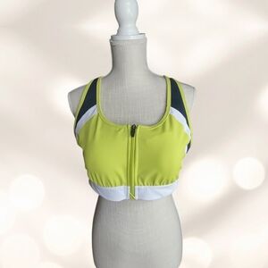 Fila Neon Lime Zip-Front Sports Bra with White & Dark Gray Accents